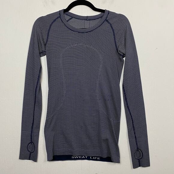 Lululemon Swiftly Tech True Navy White Long Sleeve Crew Shirt 2.0 Race Length 6 - Picture 3 of 10